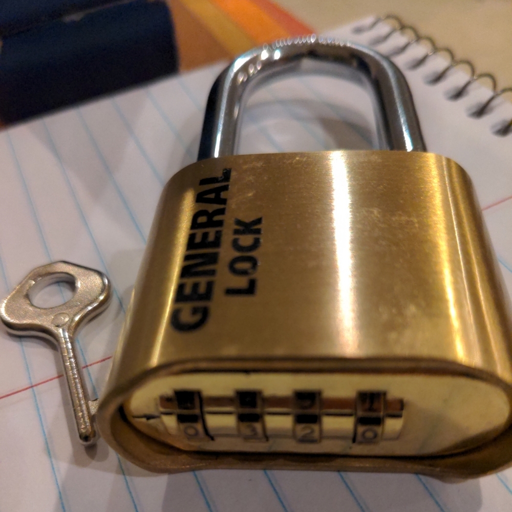 NIB General Lock Brass Commercial Padlock w/Key & Resettable Combination